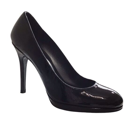 Stuart Weitzman Black Platswoon Pump Heel Shoes Patent Leather Size 7 1/2 - Picture 1 of 16